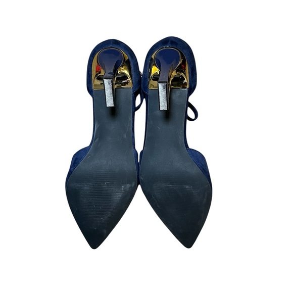 Womens Blue Pointed Toe Faux Suede Leather Ankle Strap Pumps Heels Size: 9 - Picture 6 of 8
